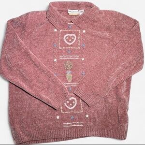 Alfred Dunner Rose Sweater with Heart and Floral Embroidery